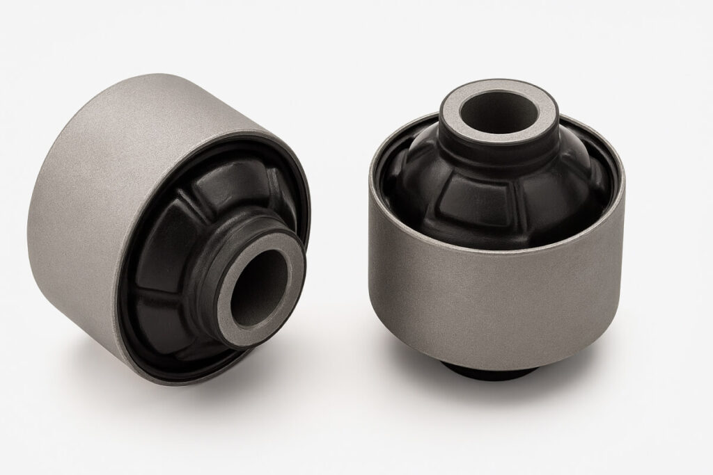control arm bushings on a white background showing different orientations