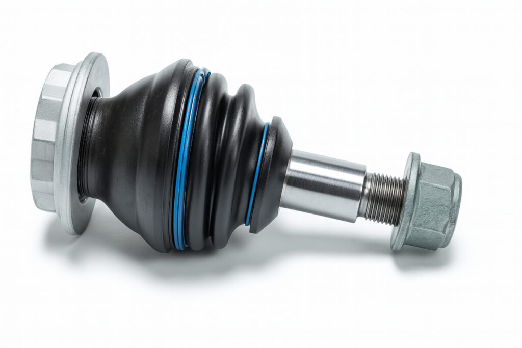 Image shows the side view of a control arm ball joint on a white background