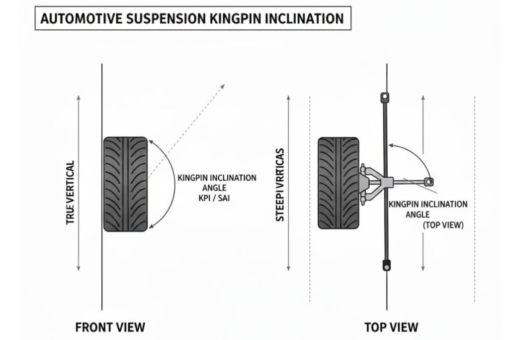 This image shows automotive Kingpin inclination as a diagram on a white background - SH Auto Parts
