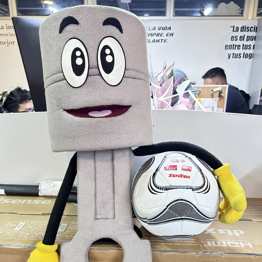 A football themed mascot reminds customers of the world cup