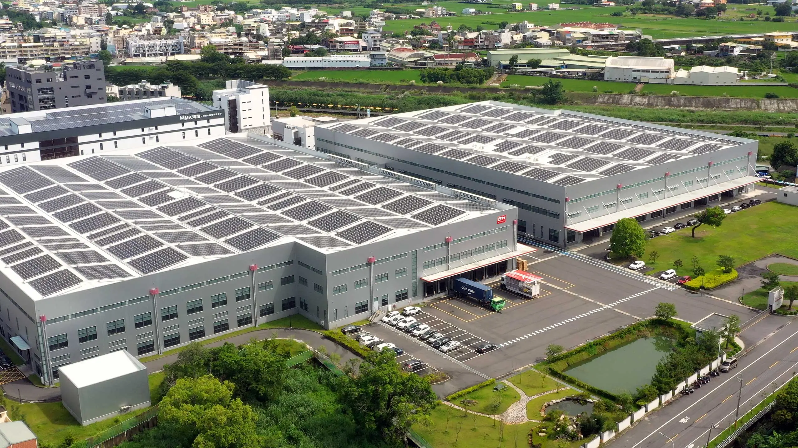 Drone view of smart factory ESG Activities -SH Auto Parts Manufacturing
