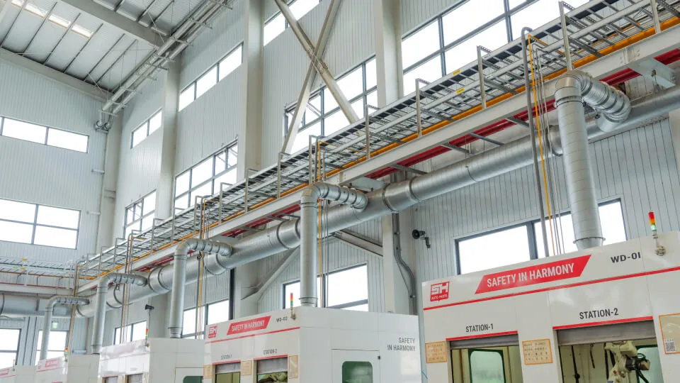 Automotive Parts Factory- Robotic Welding Station with sophisticated environmental protection measures